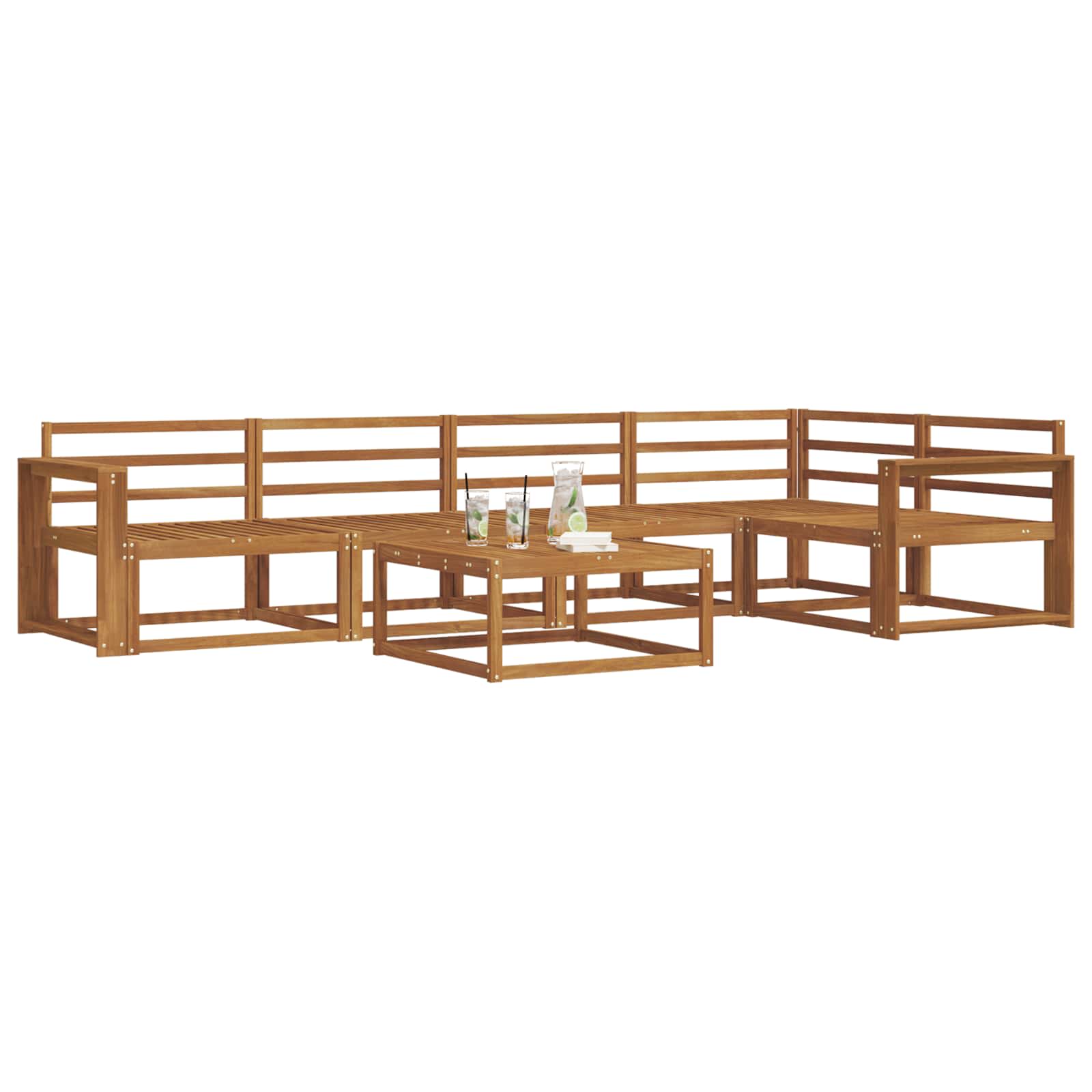 Buiten bankenset 6 pcs Naturel Massief Acaciahout image 3