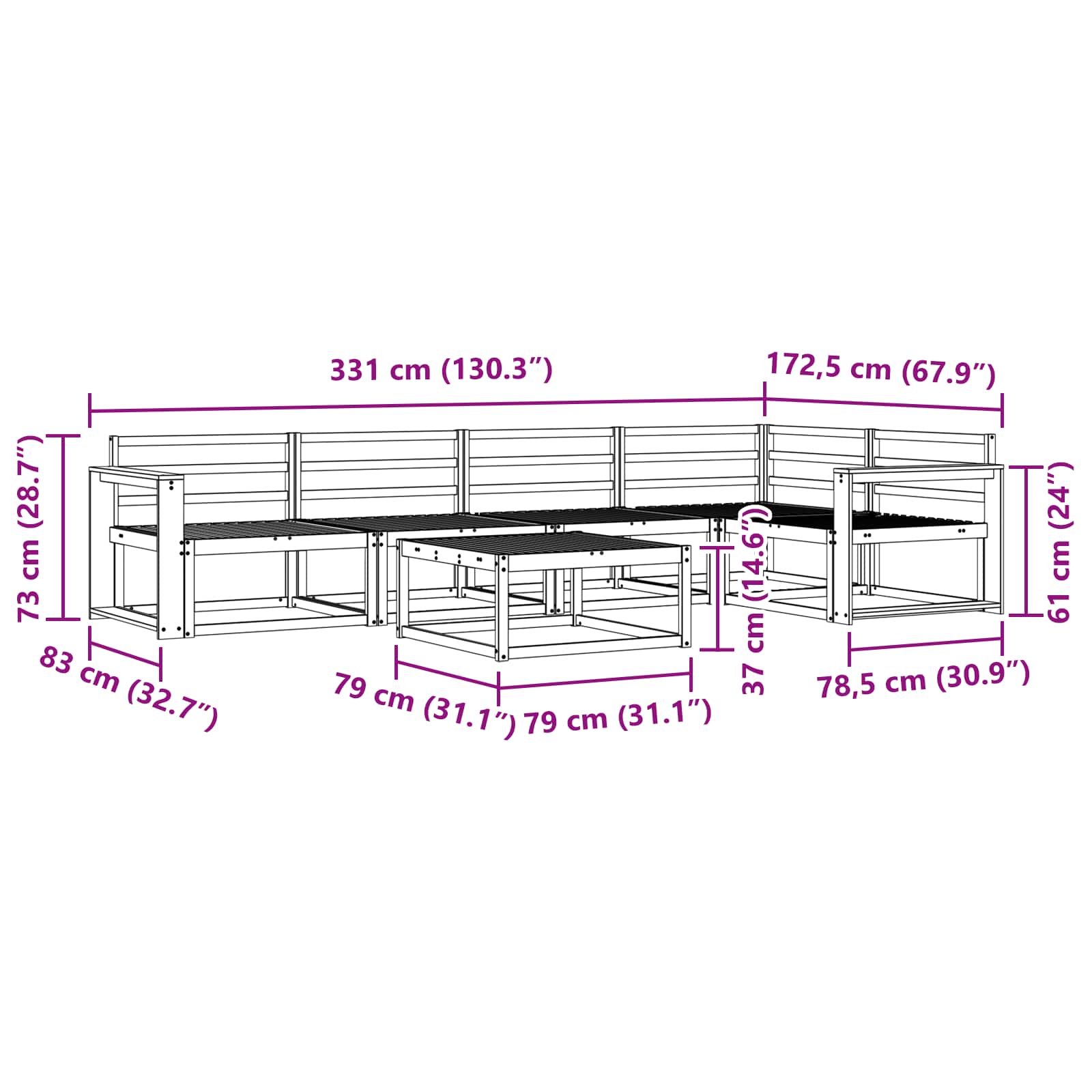 Buiten bankenset 6 pcs Naturel Massief Acaciahout image 9