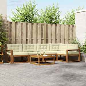 Zunanja garnitura za sedenje z blazino 6 pcs Naravna in smetana