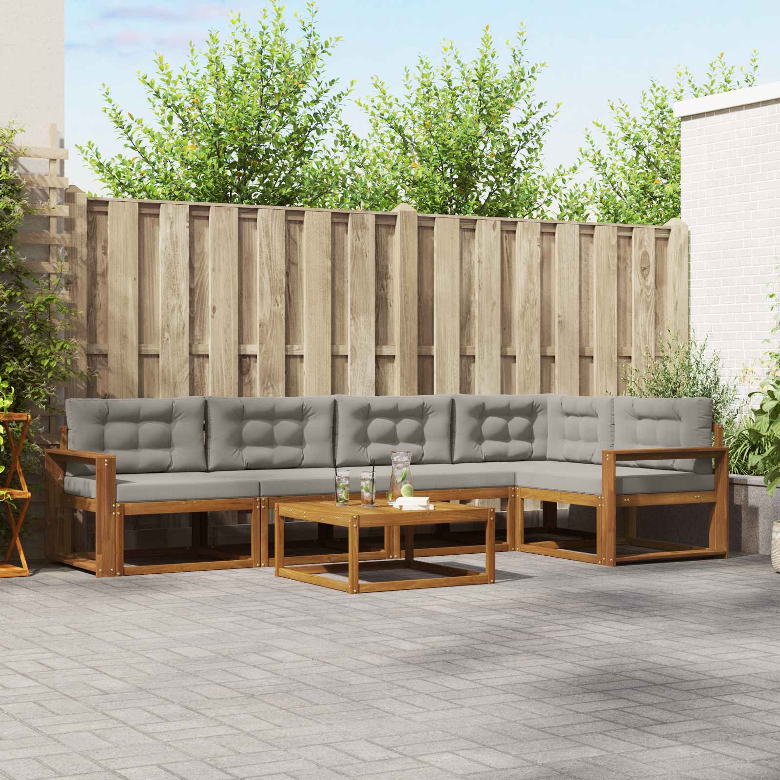 vidaXL Set de canapele de exterior 6 pcs Natural și gri deschis