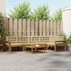 Zunanja garnitura za sedenje z blazino 6 pcs Naravna in bež