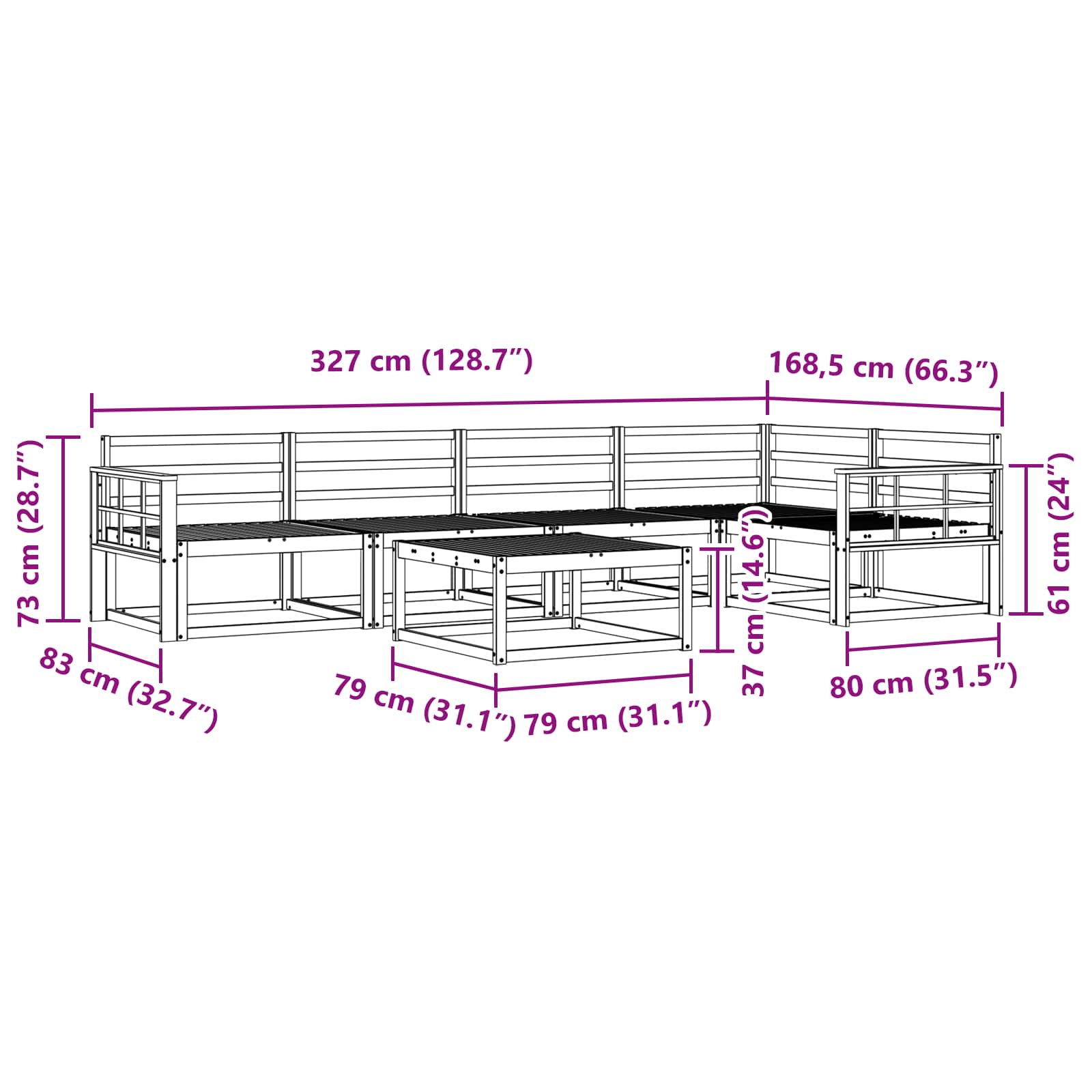 Buiten bankenset 6 pcs Naturel Massief Acaciahout image 9