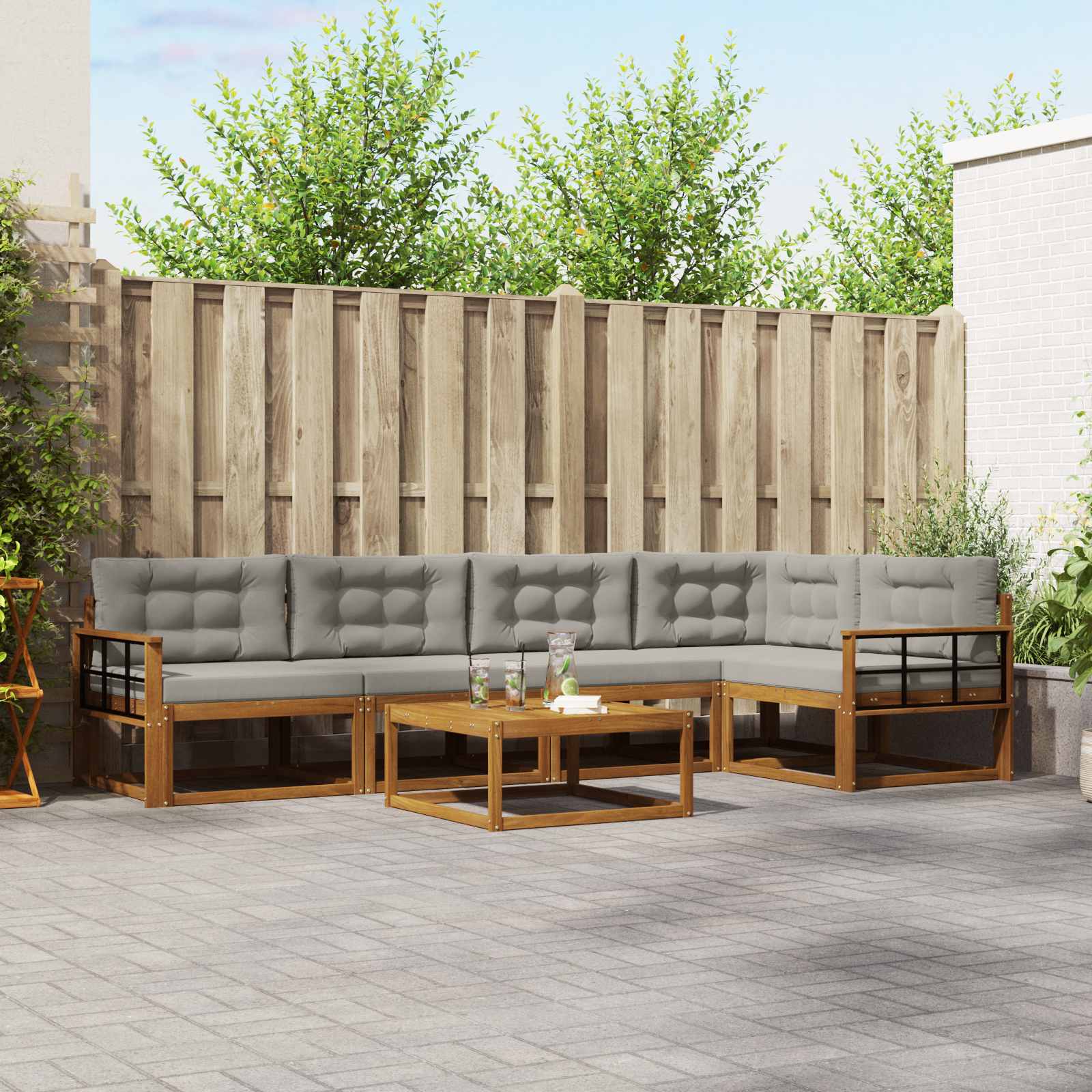 vidaXL Set de canapele de exterior 6 pcs Natural și gri deschis