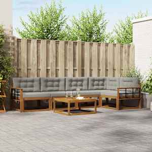 Zunanja garnitura za sedenje 6 pcs Naravna in svetlo siva