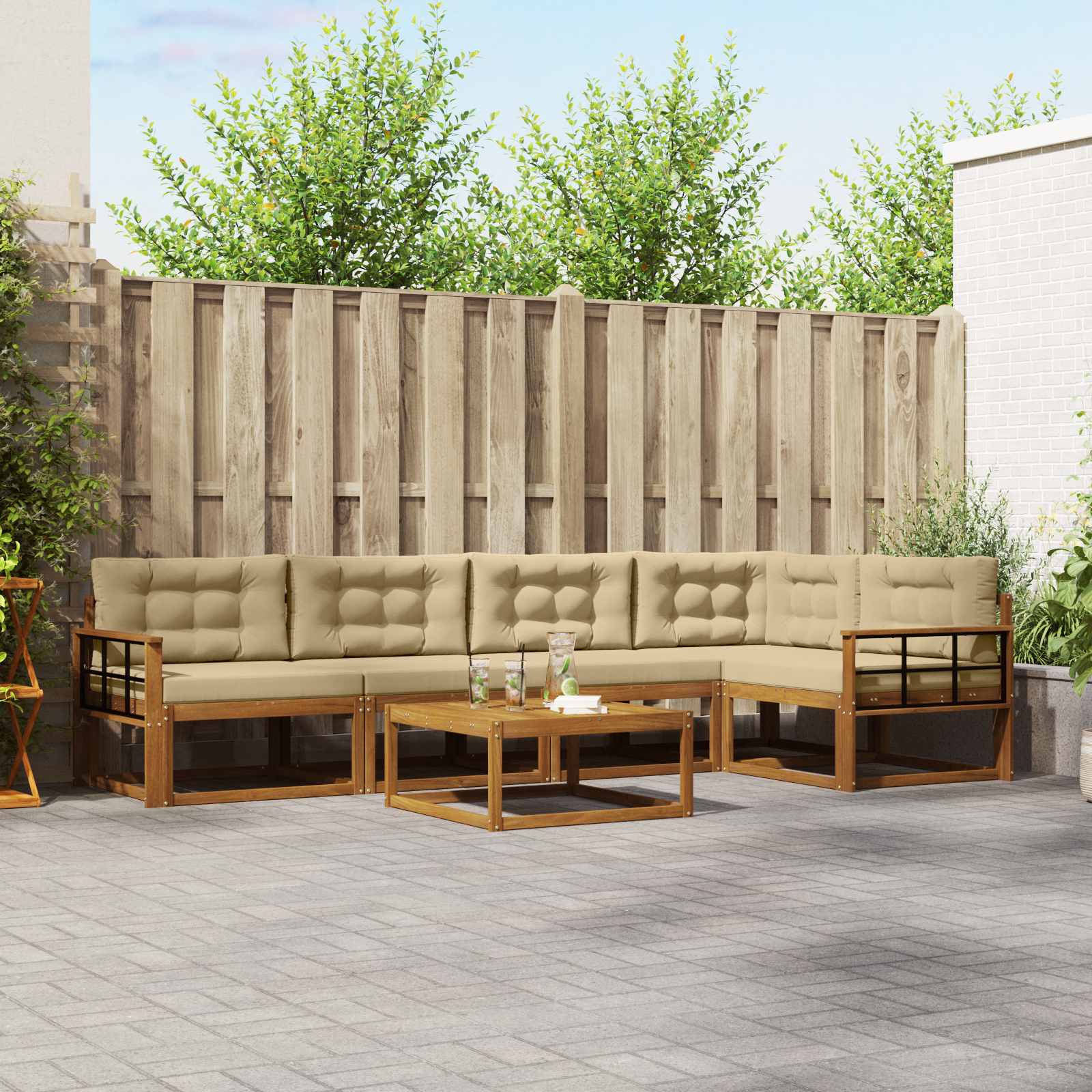 vidaXL Set de canapele de exterior cu pernă 6 pcs Natural și Bej