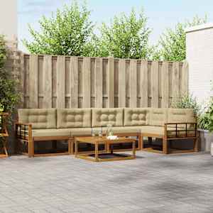 Zunanja garnitura za sedenje z blazino 6 pcs Naravna in bež