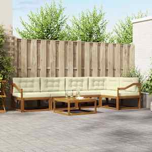 Zunanja garnitura za sedenje z blazino 6 pcs Naravna in smetana