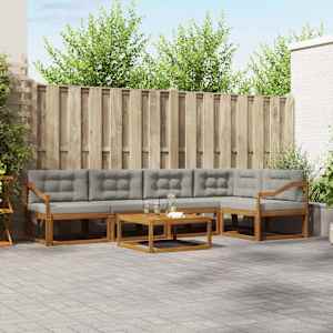 Zunanja garnitura za sedenje 6 pcs Naravna in svetlo siva