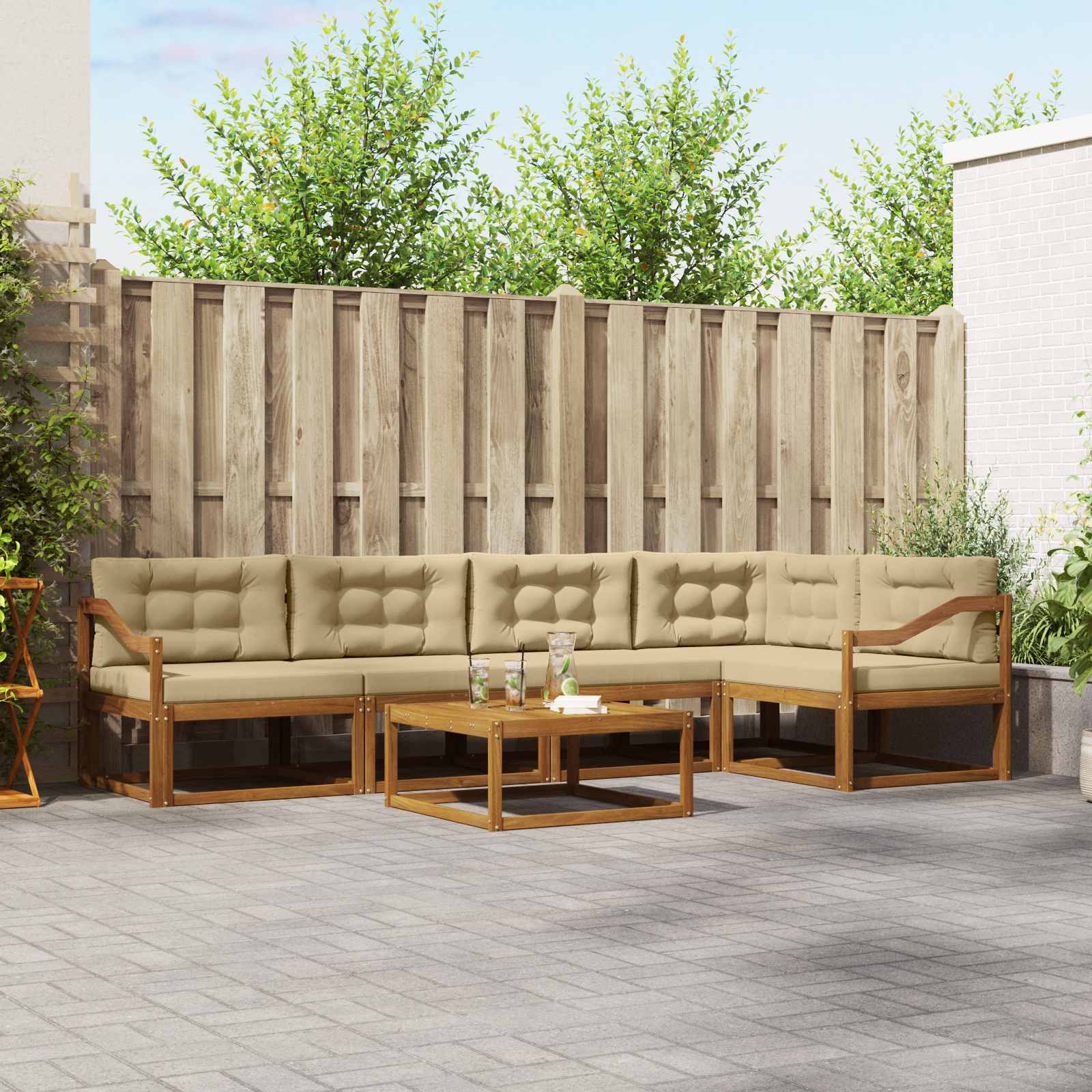 vidaXL Outdoor-Sofagarnitur mit Kissen 6 pcs Natur und Beige