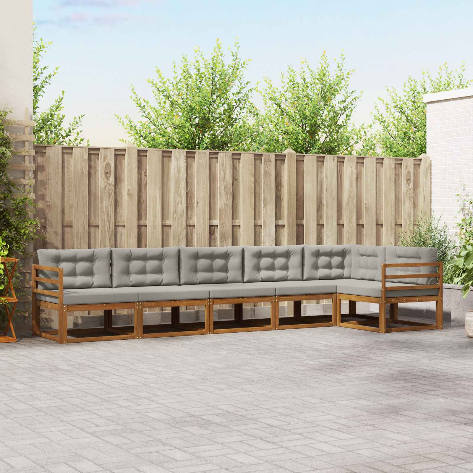 vidaXL Outdoor-Sofagarnitur mit Kissen 6 pcs Natürlich und Hellgrau