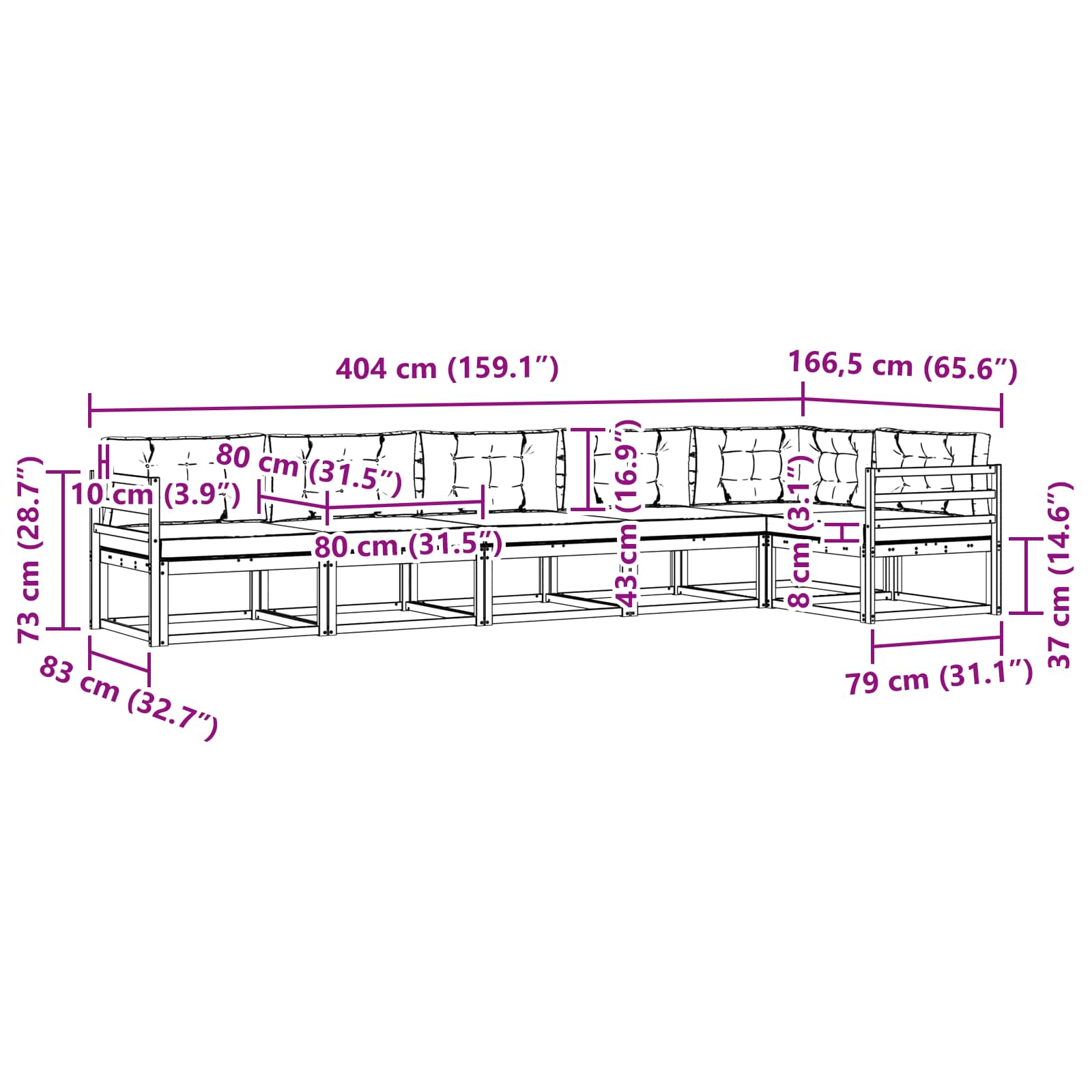 vidaXL Outdoor-Sofagarnitur mit Kissen 6 pcs Natürlich und Hellgrau – Bild 7