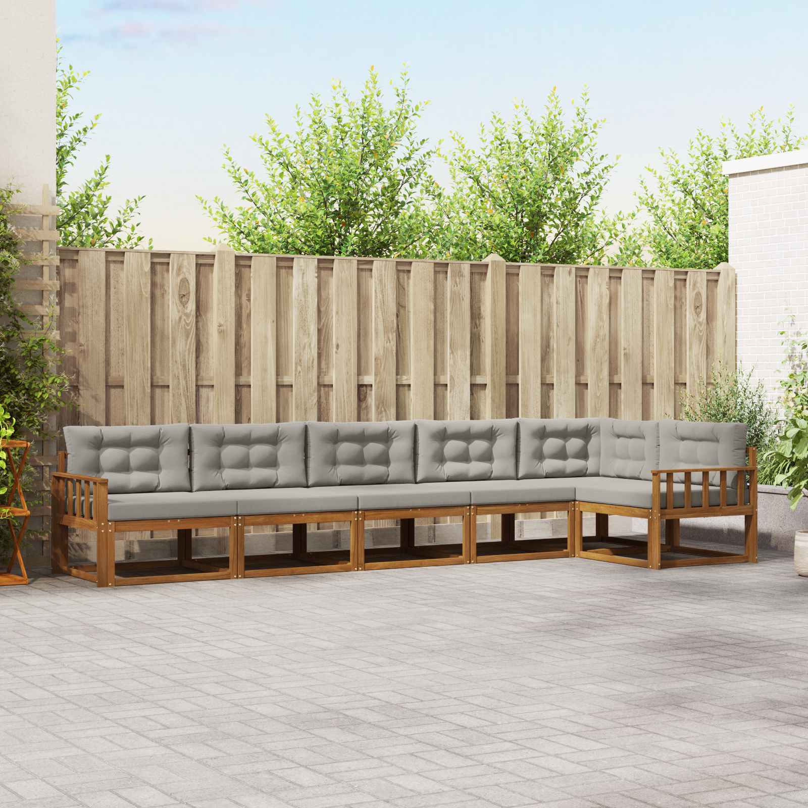 vidaXL Outdoor-Sofagarnitur mit Kissen 6 pcs Natürlich und Hellgrau