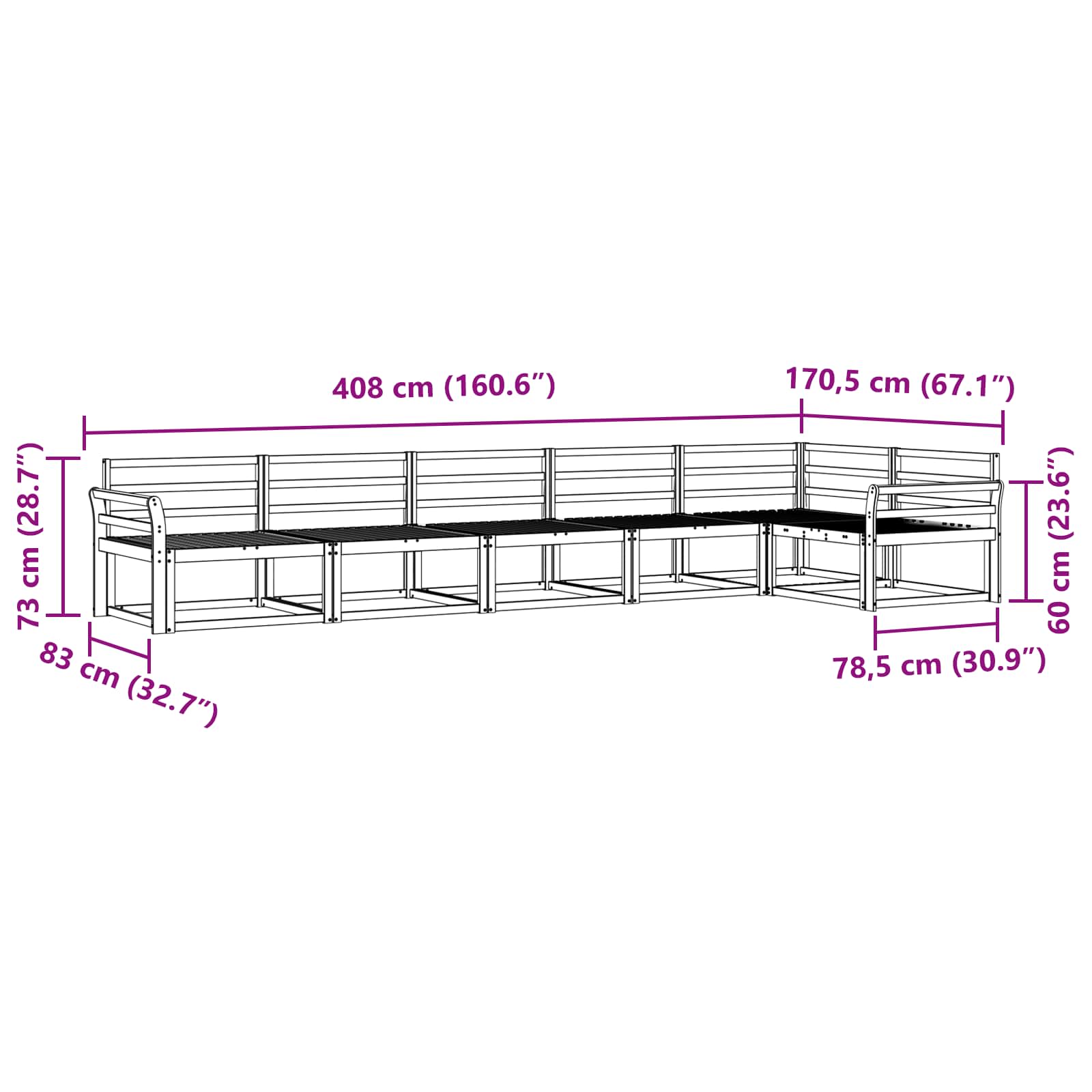 Buiten bankenset 6 pcs Naturel Massief Acaciahout image 6