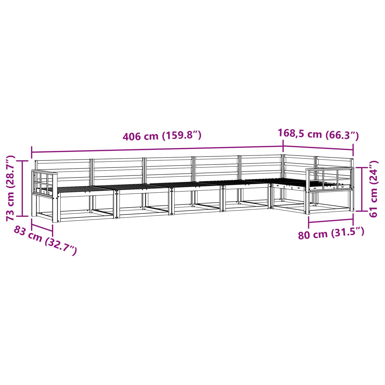 Buiten bankenset 6 pcs Naturel Massief Acaciahout image 6
