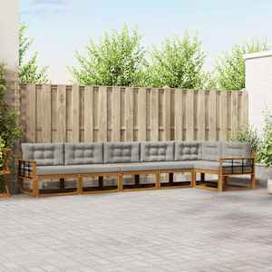 Zunanja garnitura za sedenje 6 pcs Naravna in svetlo siva