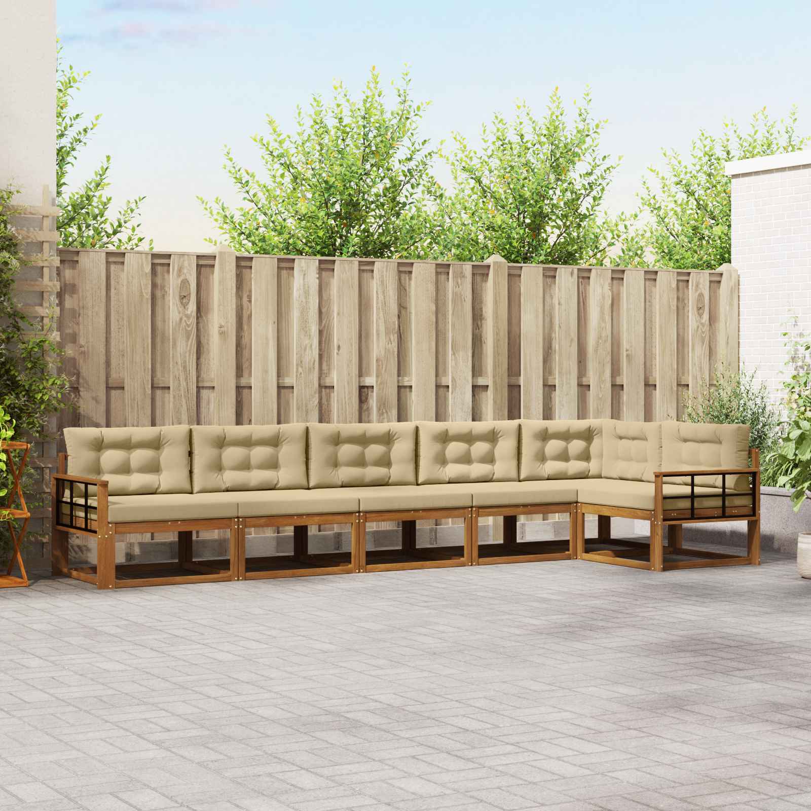 vidaXL Set de canapele de exterior cu pernă 6 pcs Natural și Bej