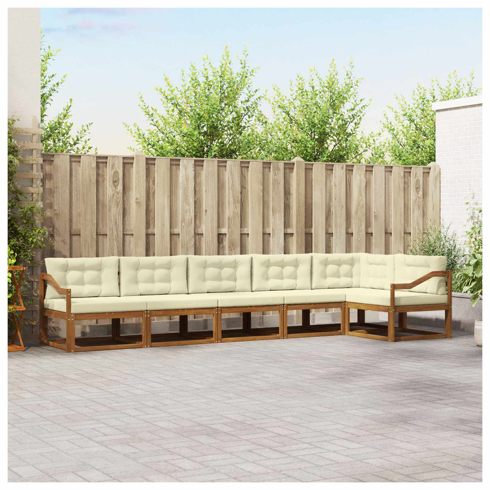 Zunanja garnitura za sedenje z blazino 6 pcs Naravna in smetana - slika 3