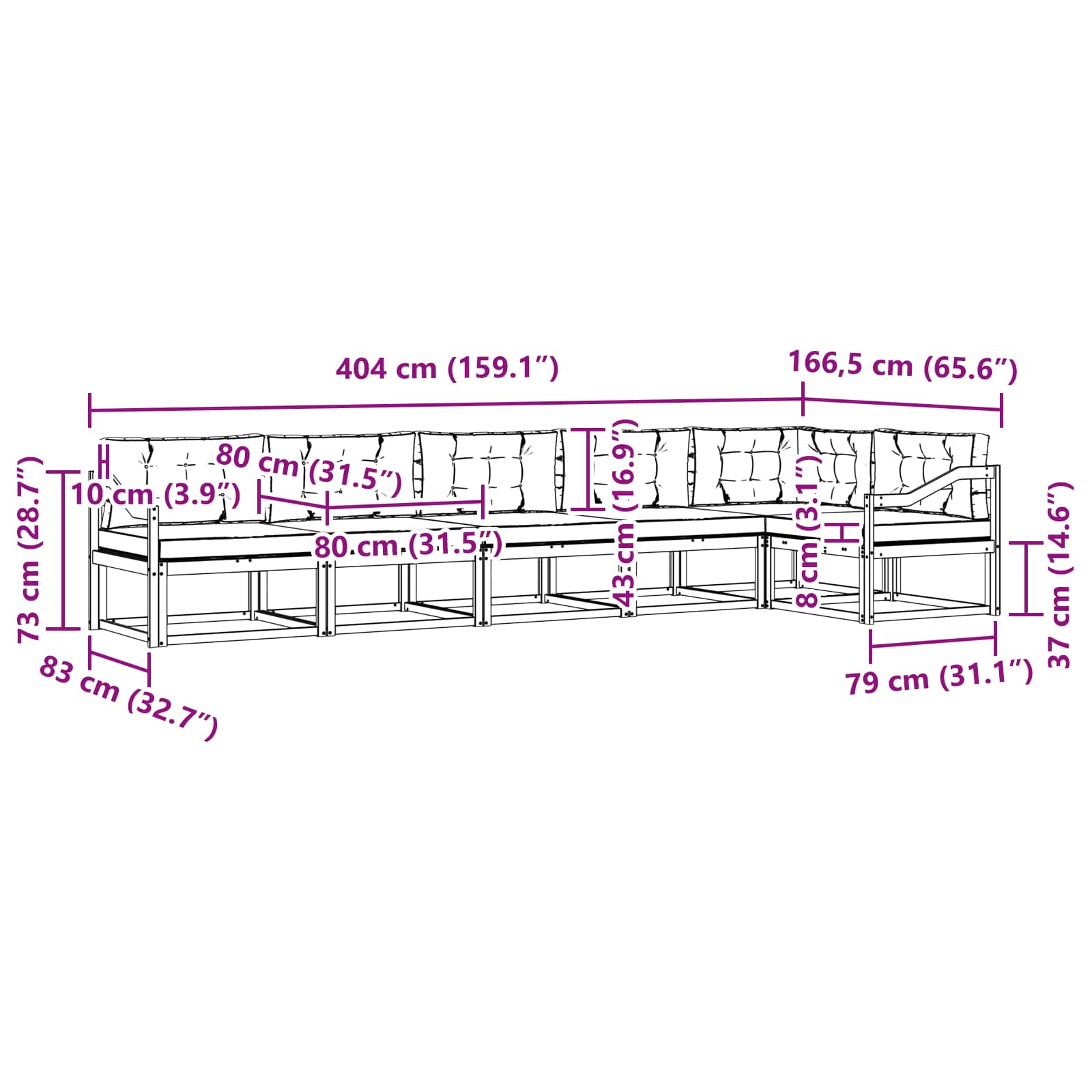 Zunanja garnitura za sedenje z blazino 6 pcs Naravna in smetana - slika 8