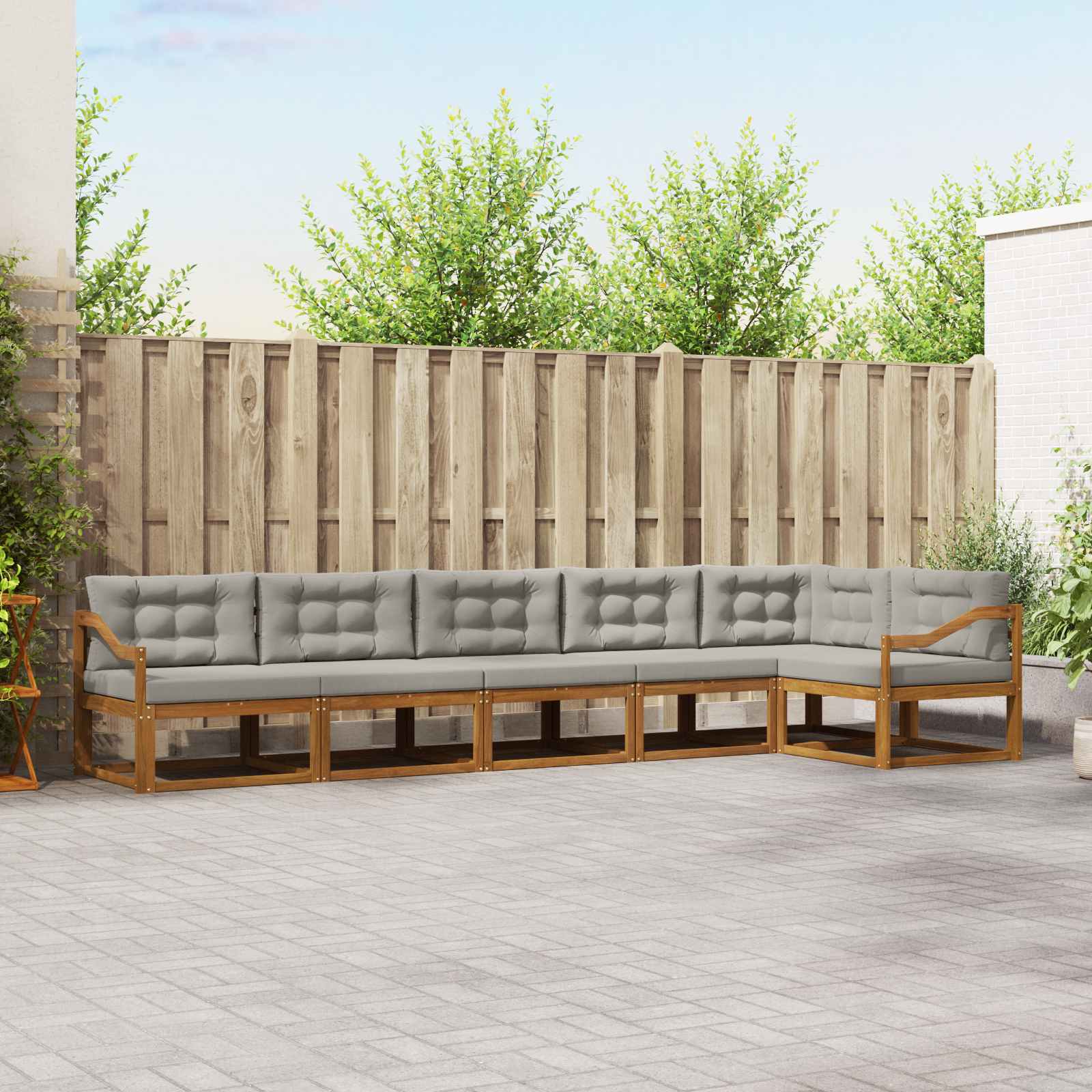 vidaXL Outdoor-Sofagarnitur mit Kissen 6 pcs Natürlich und Hellgrau