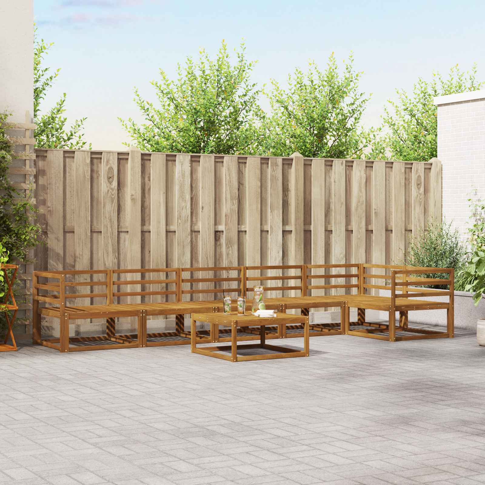 Buiten bankenset 7 pcs Naturel Massief Acaciahout image 1