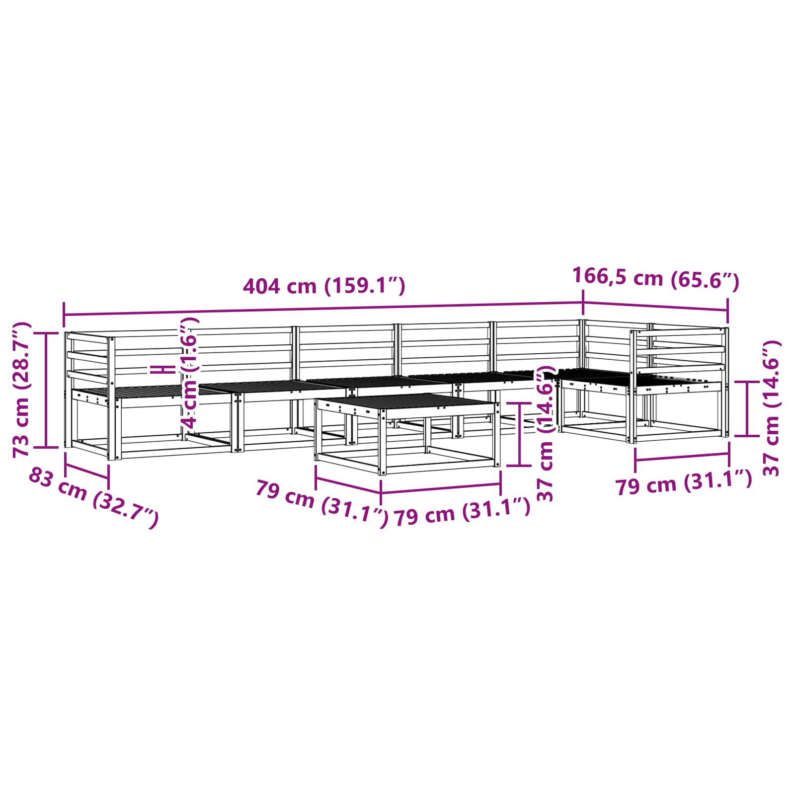 Buiten bankenset 7 pcs Naturel Massief Acaciahout image 9