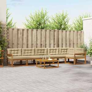 Zunanja garnitura za sedenje z blazino 7 pcs Naravna in bež