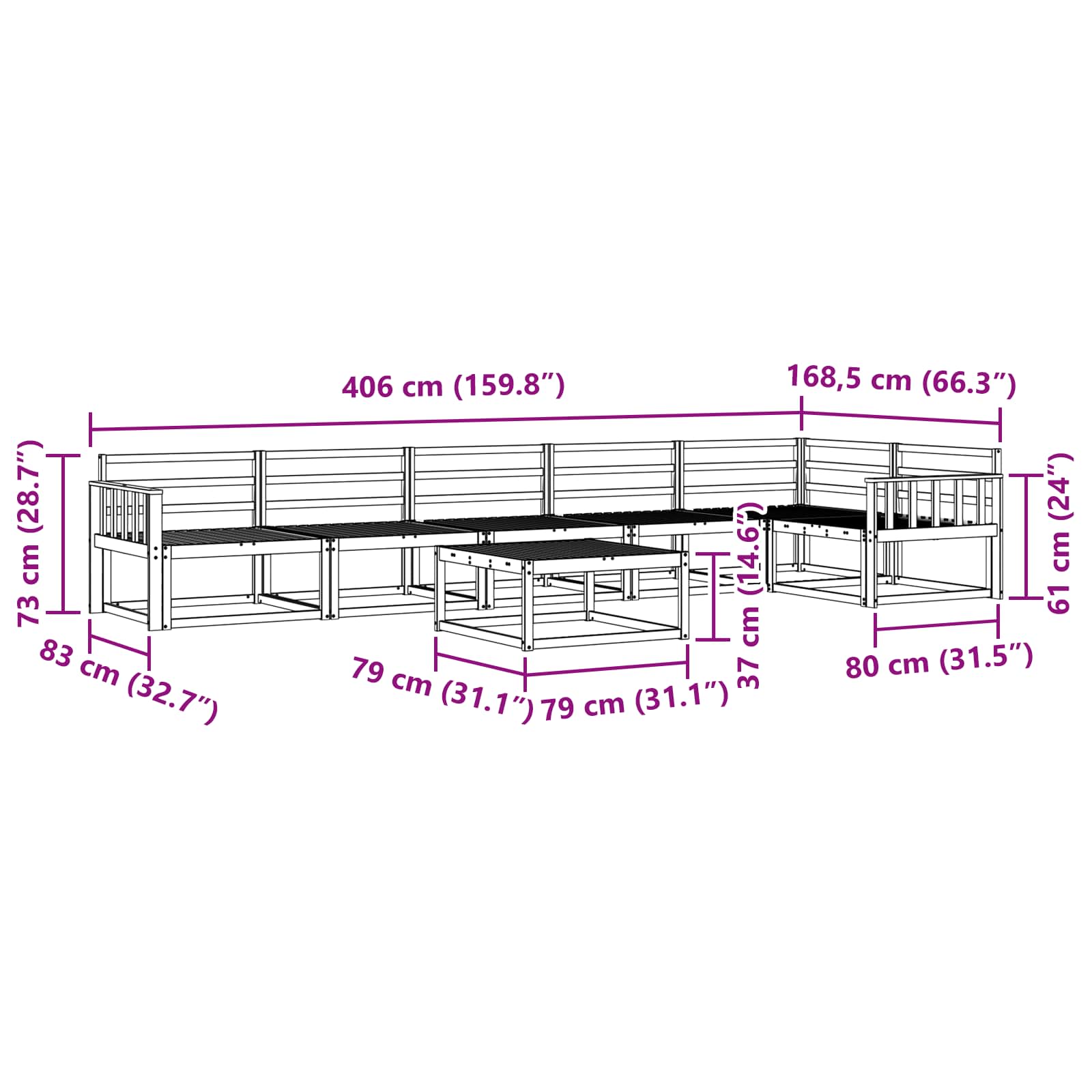 Buiten bankenset 7 pcs Naturel Massief Acaciahout image 9
