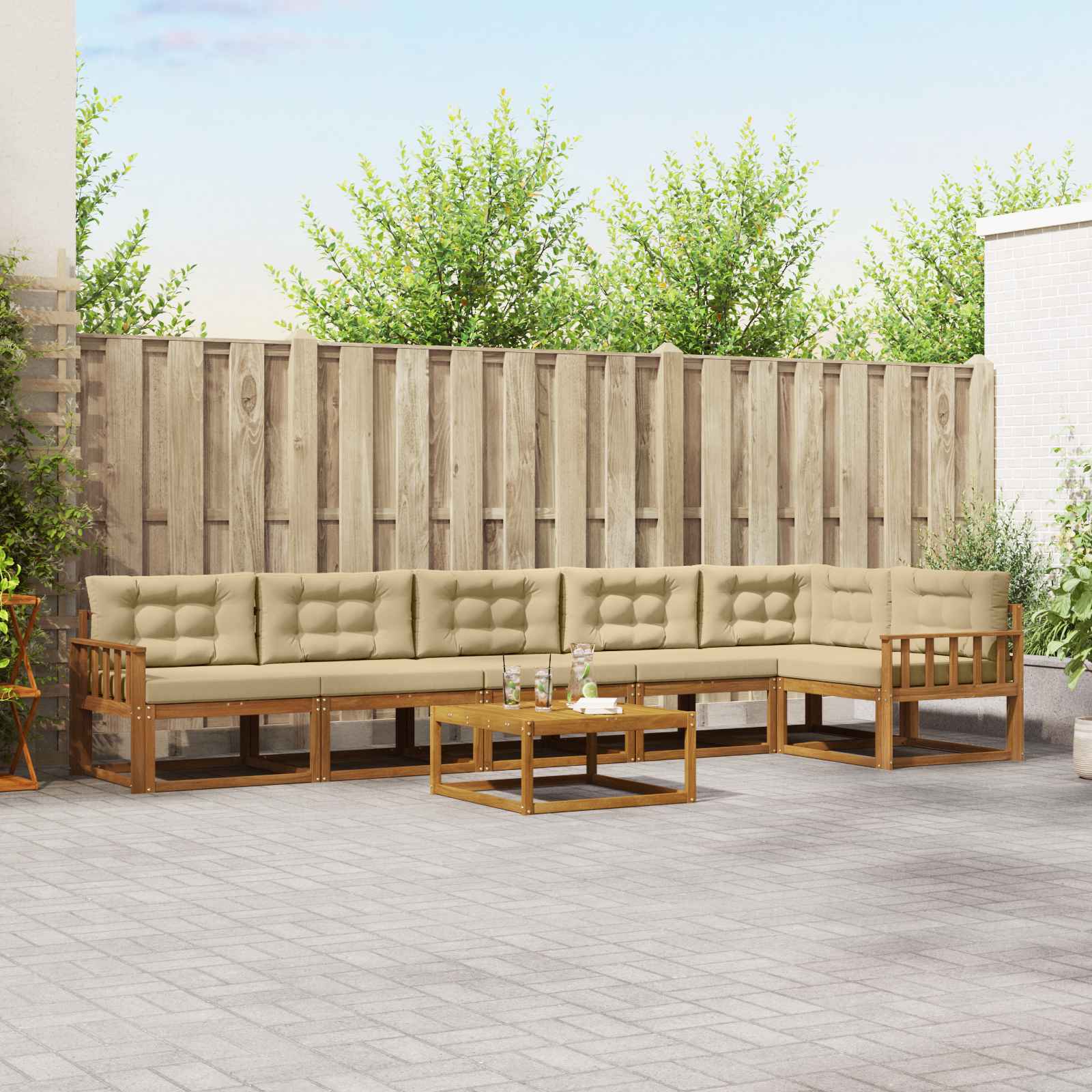 vidaXL Set de canapele de exterior cu pernă 7 pcs Natural și Bej