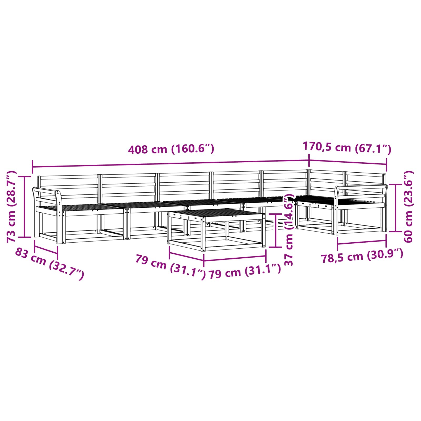 Buiten bankenset 7 pcs Naturel Massief Acaciahout image 9