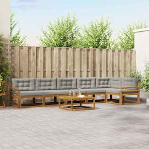 Zunanja garnitura za sedenje 7 pcs Naravna in svetlo siva