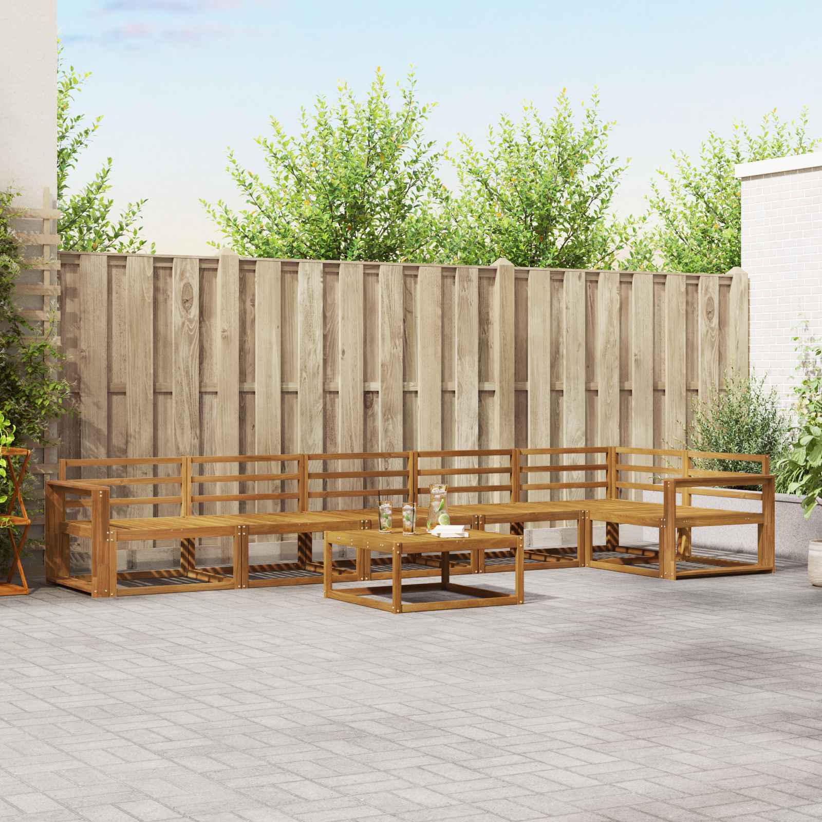 Buiten bankenset 7 pcs Naturel Massief Acaciahout image 1