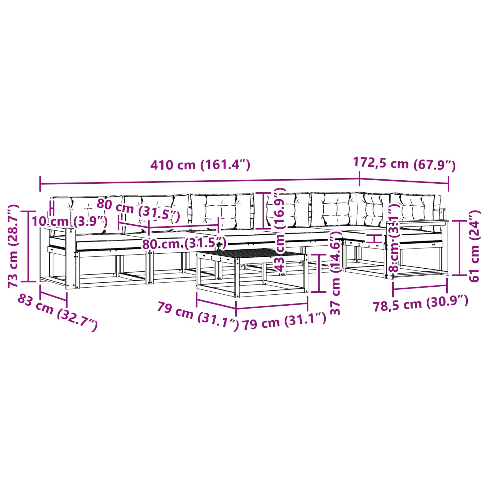 Zunanja garnitura za sedenje z blazino 7 pcs Naravna in smetana - slika 8