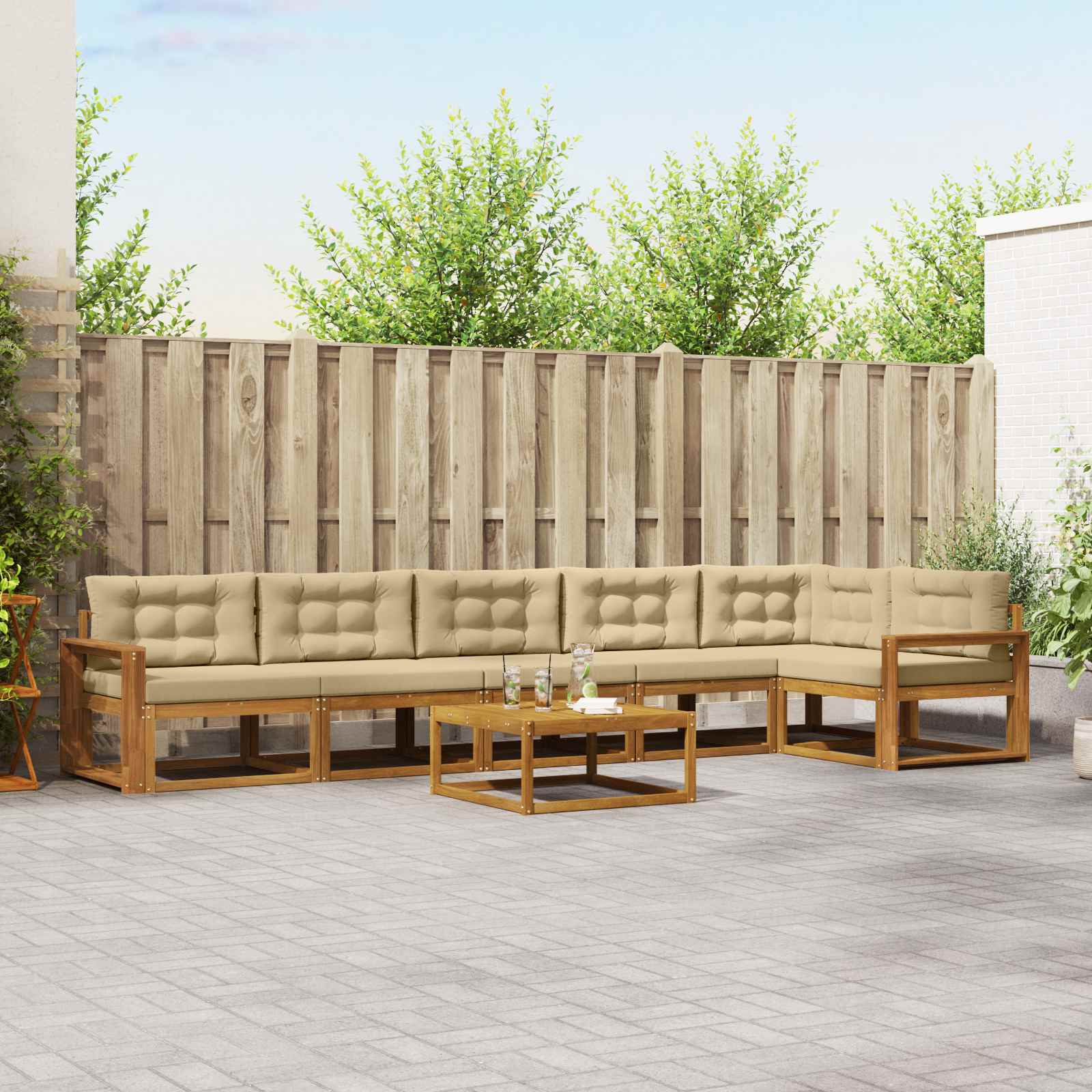 vidaXL Set de canapele de exterior cu pernă 7 pcs Natural și Bej