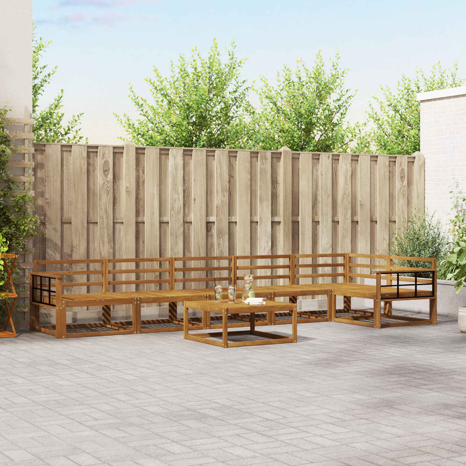 Buiten bankenset 7 pcs Naturel Massief Acaciahout image 1