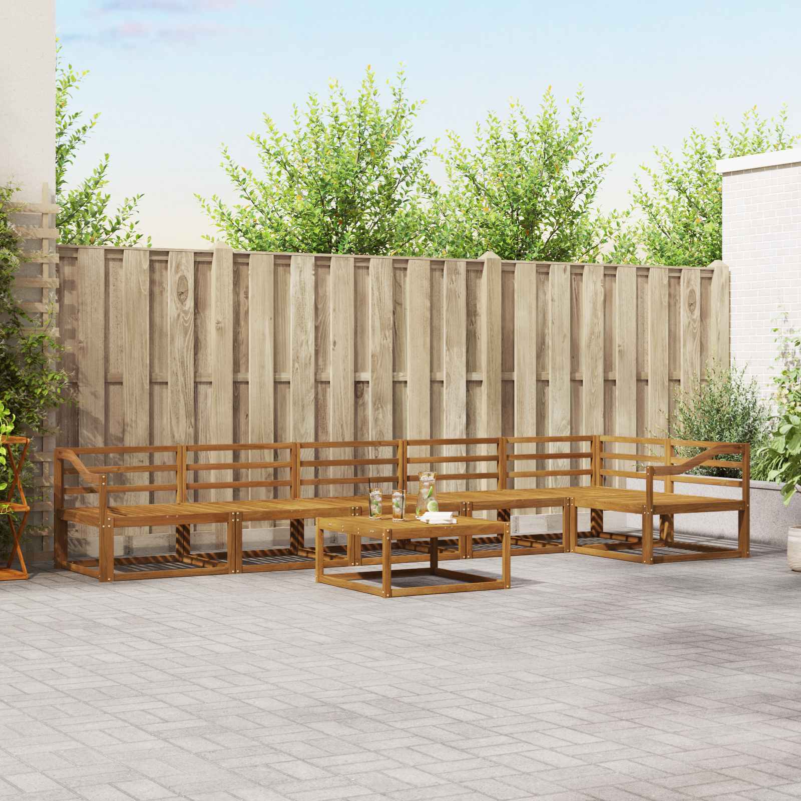 Buiten bankenset 7 pcs Naturel Massief Acaciahout image 1