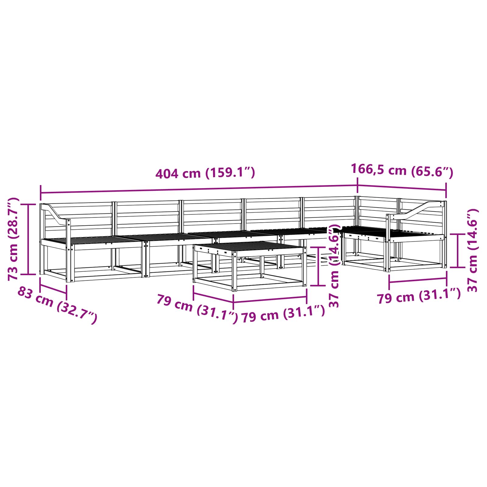 Buiten bankenset 7 pcs Naturel Massief Acaciahout image 9