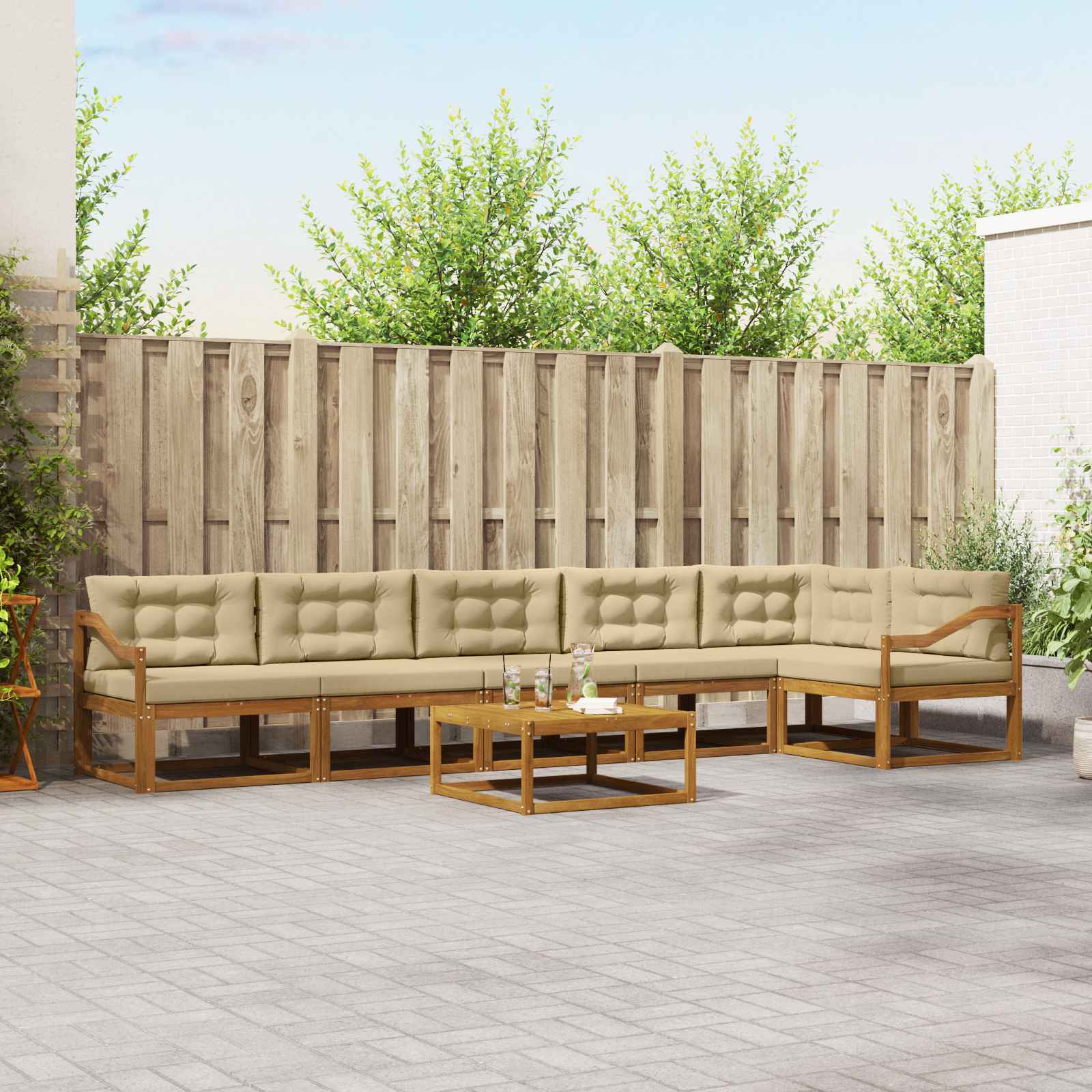 vidaXL Outdoor-Sofagarnitur mit Kissen 7 pcs Natur und Beige