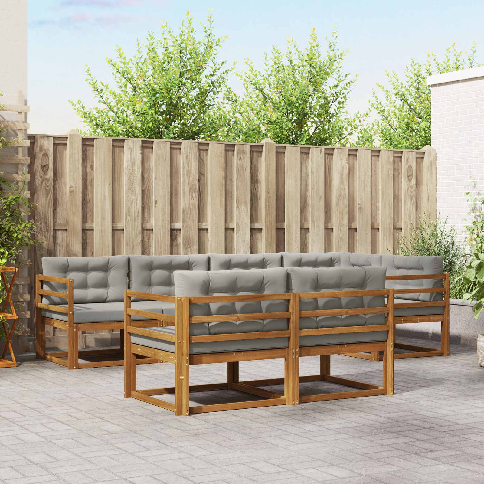 vidaXL Set de canapele de exterior 7 pcs Natural și gri deschis