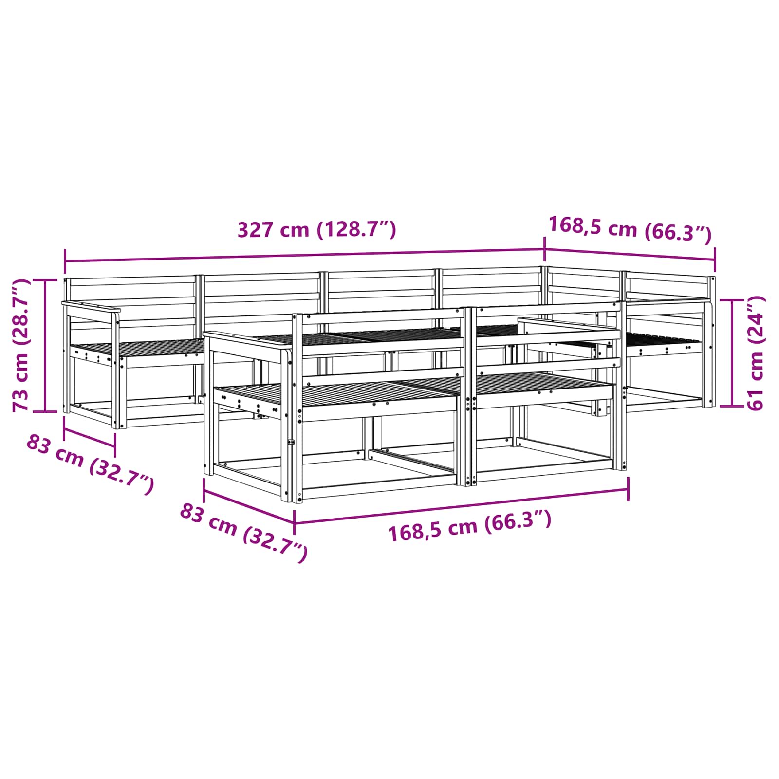 Buiten bankenset 7 pcs Naturel Massief Acaciahout image 6