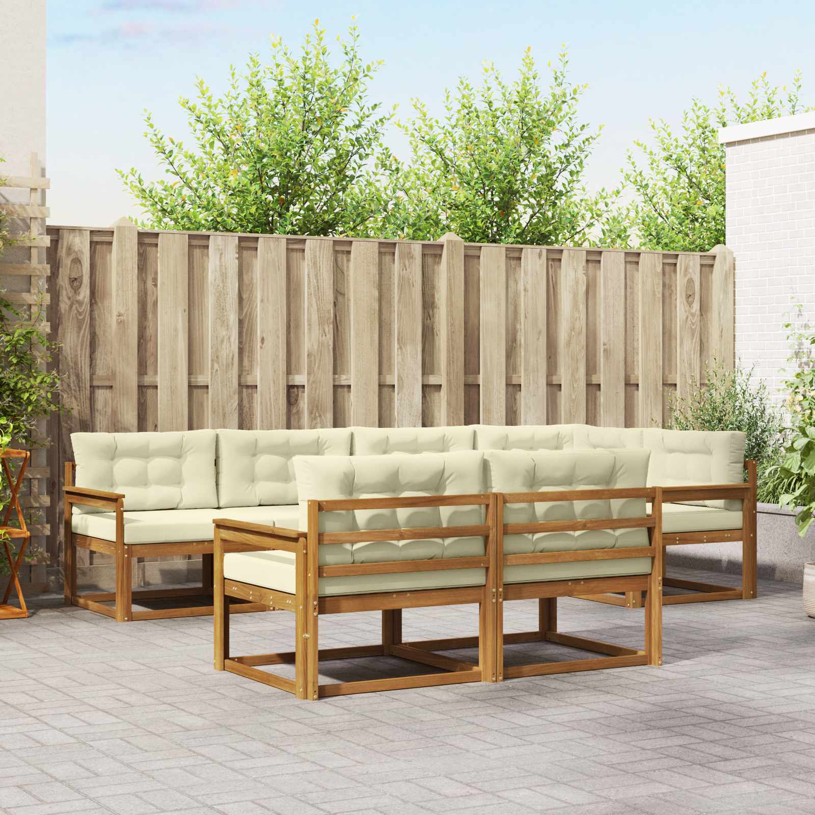 vidaXL Set de canapele de exterior cu pernă 7 pcs Natural și Crem