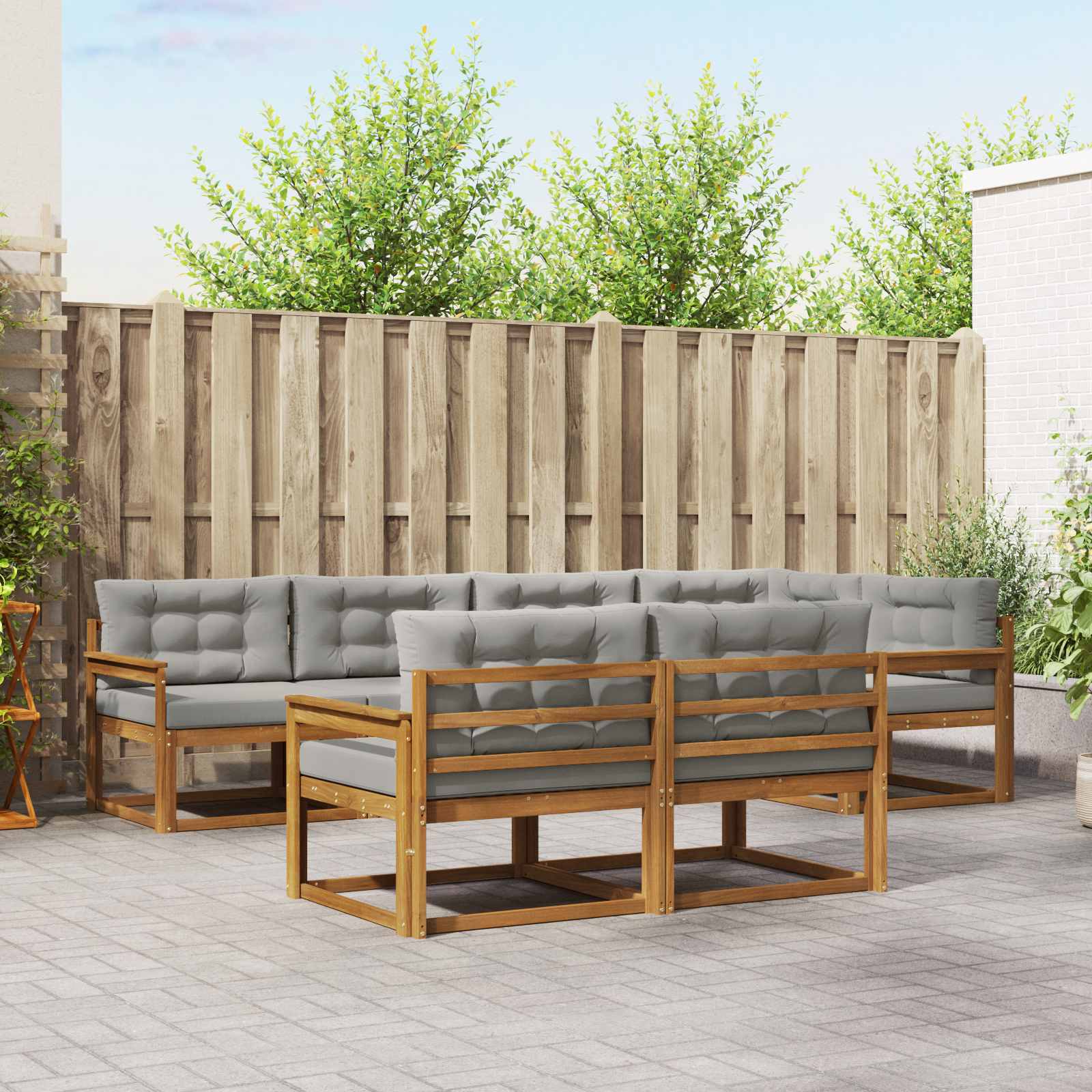 vidaXL Outdoor-Sofagarnitur mit Kissen 7 pcs Natürlich und Hellgrau