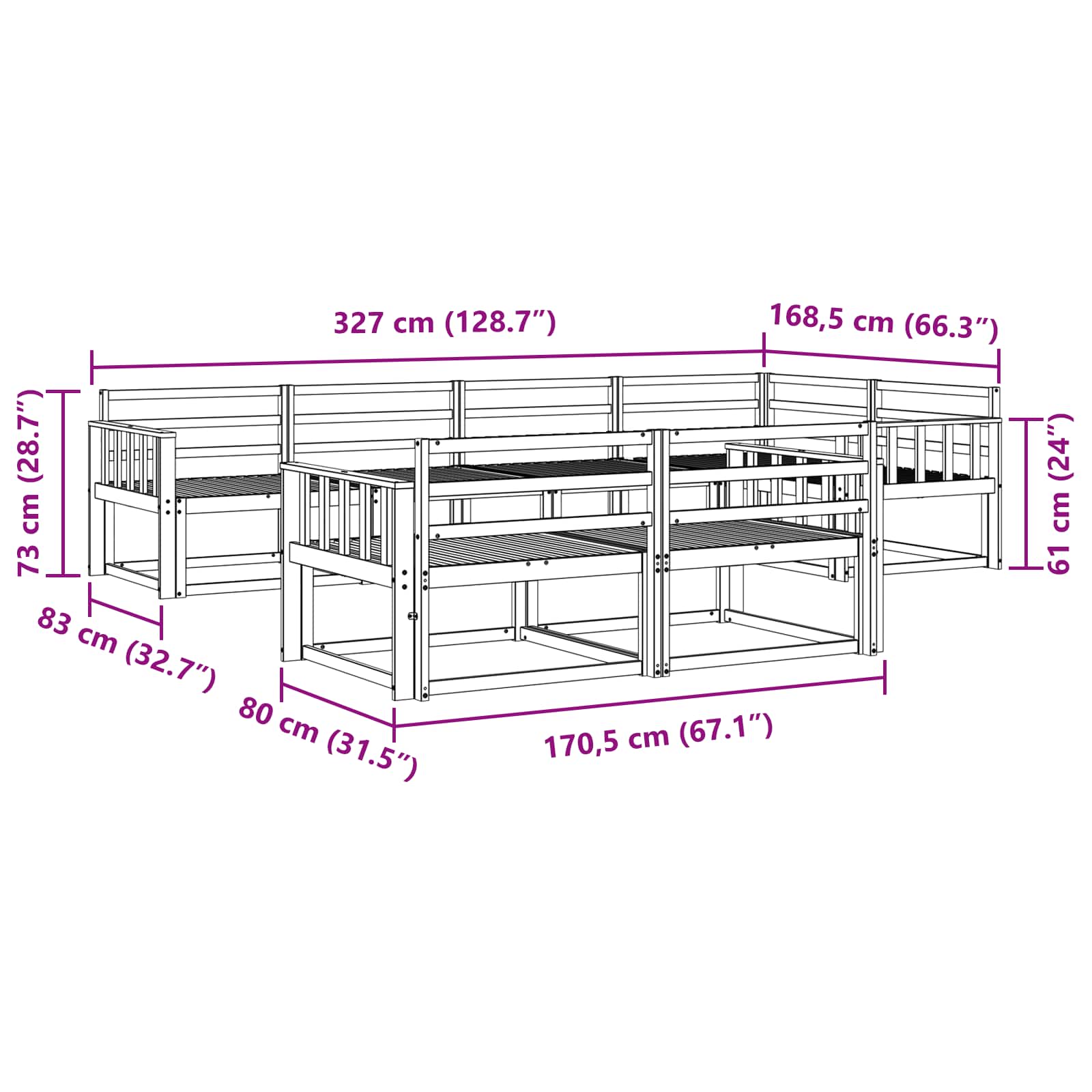 Buiten bankenset 7 pcs Naturel Massief Acaciahout image 6