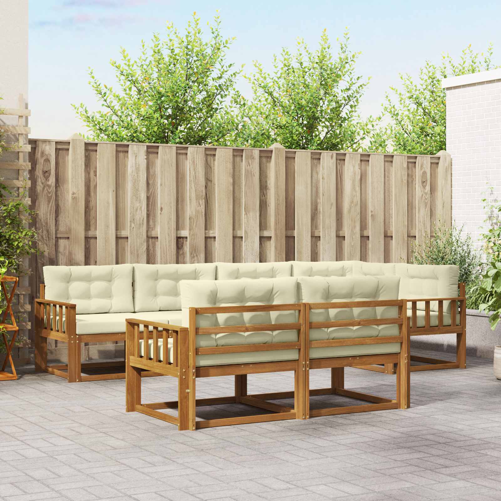 vidaXL Set de canapele de exterior cu pernă 7 pcs Natural și Crem