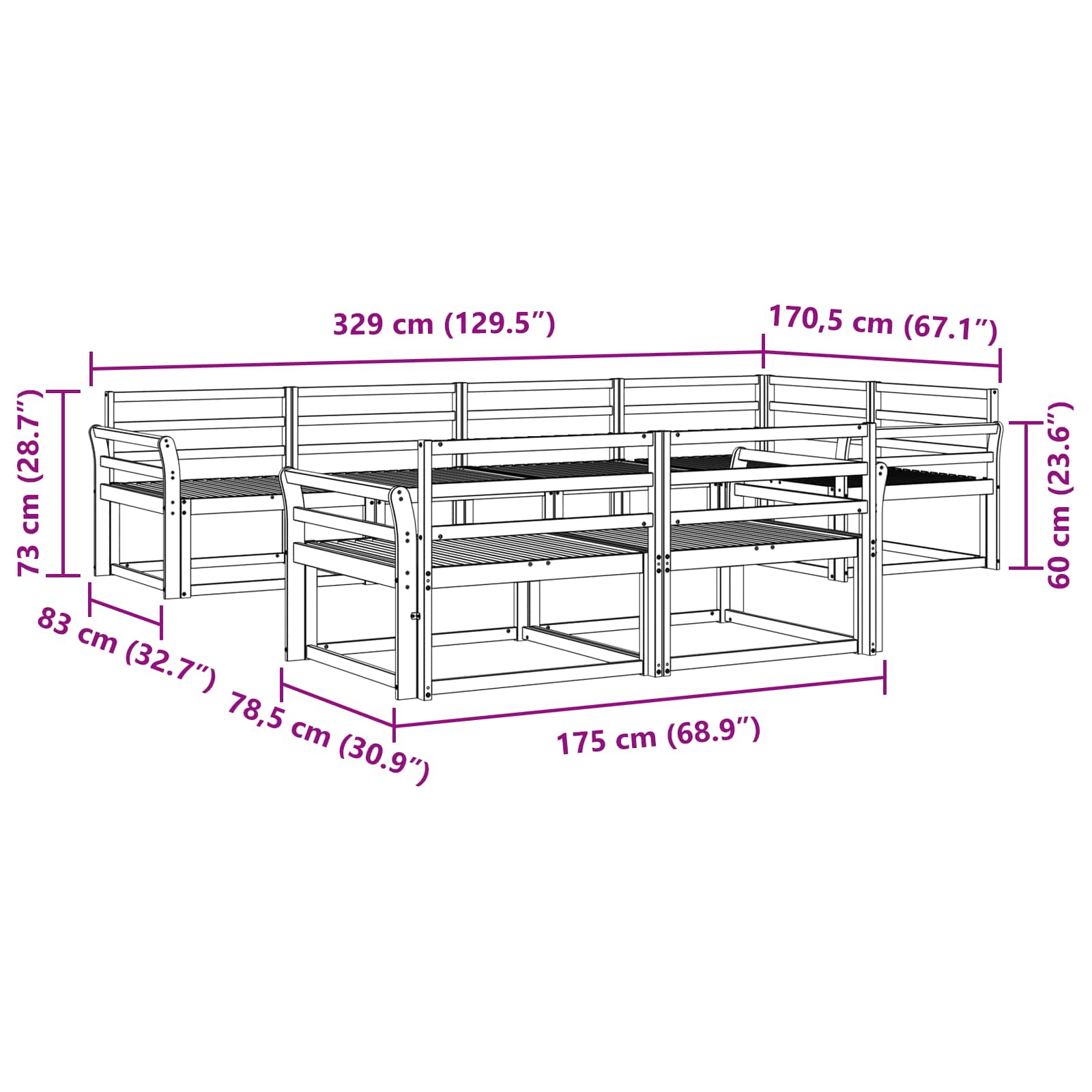 Buiten bankenset 7 pcs Naturel Massief Acaciahout image 6