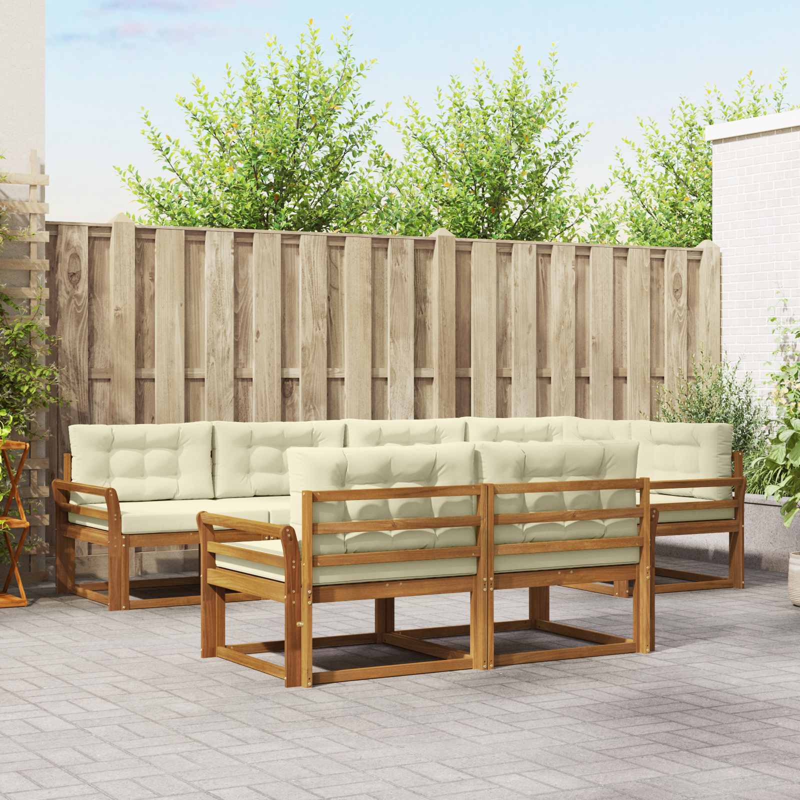 vidaXL Set de canapele de exterior cu pernă 7 pcs Natural și Crem