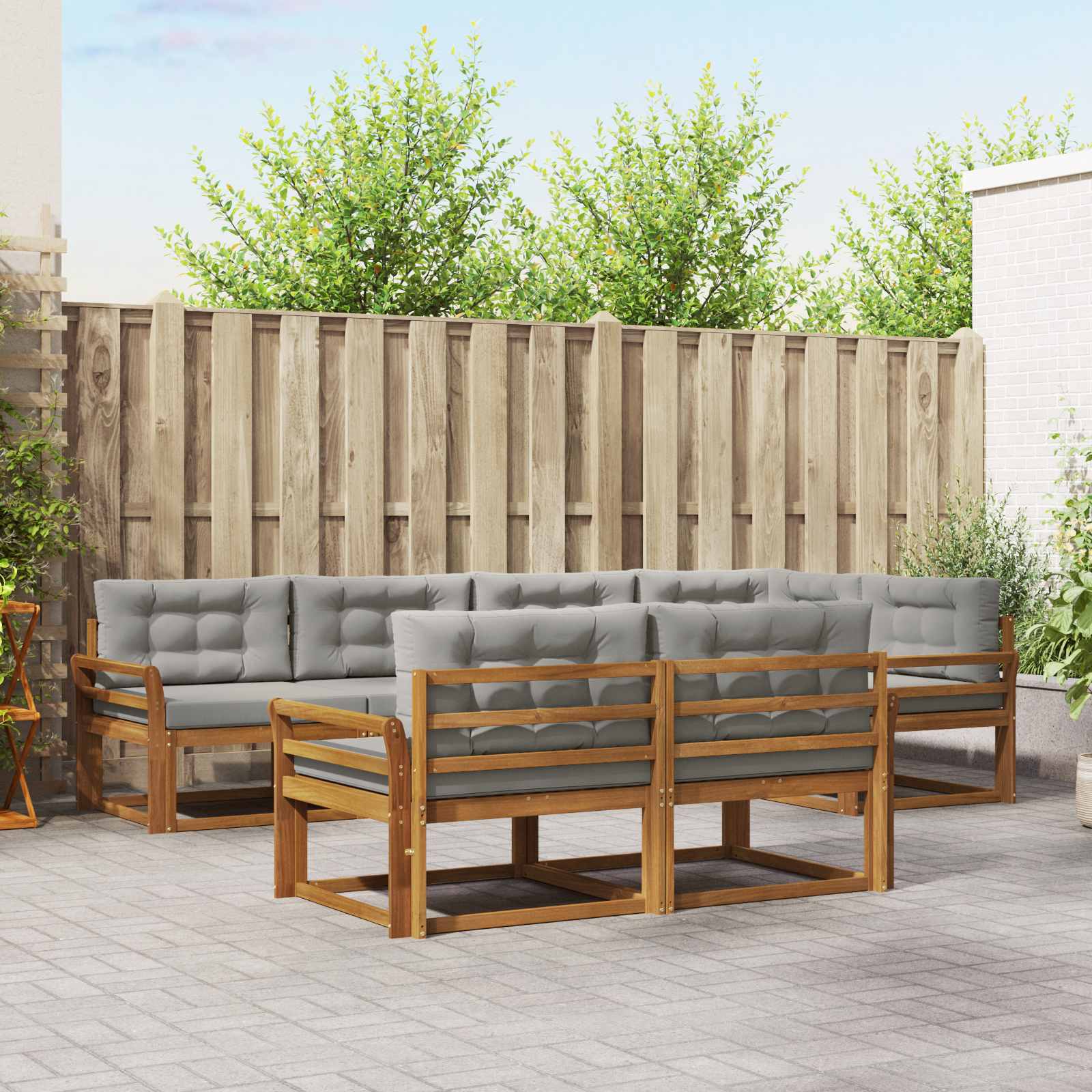 vidaXL Outdoor-Sofagarnitur mit Kissen 7 pcs Natürlich und Hellgrau