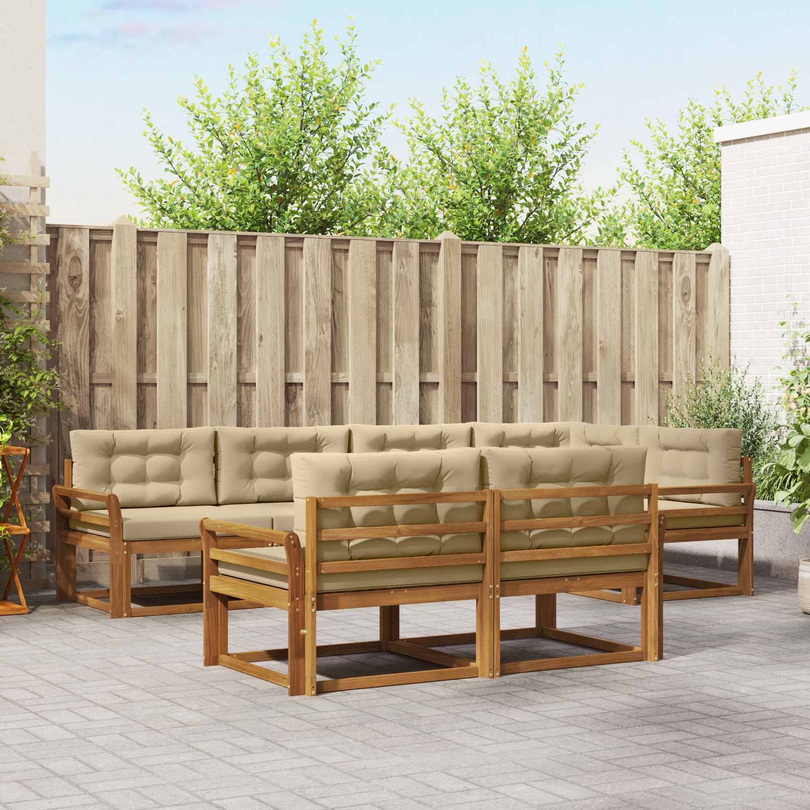 vidaXL Set de canapele de exterior cu pernă 7 pcs Natural și Bej