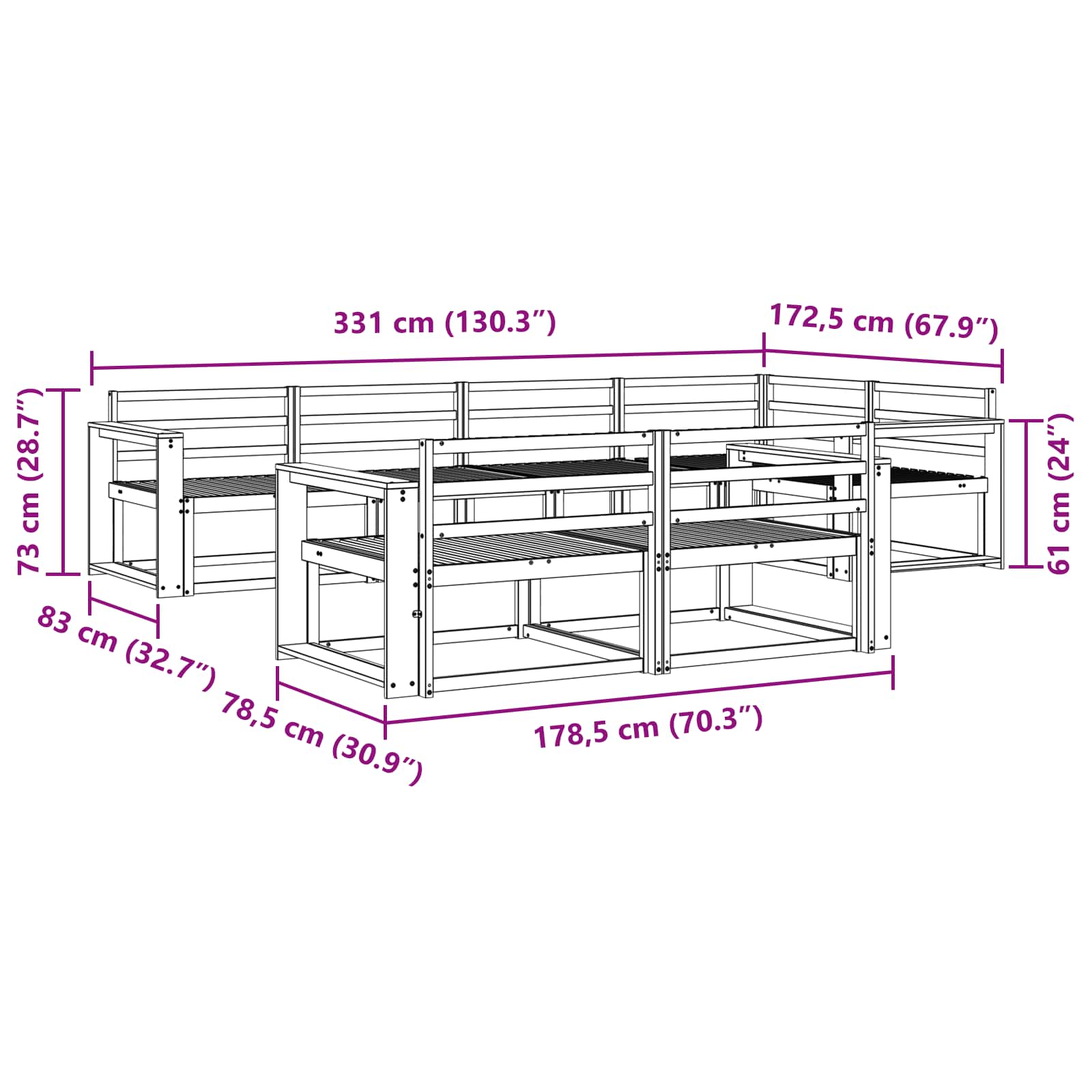Buiten bankenset 7 pcs Naturel Massief Acaciahout image 6