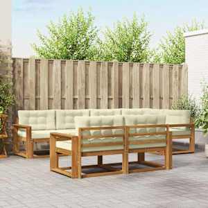 Zunanja garnitura za sedenje z blazino 7 pcs Naravna in smetana