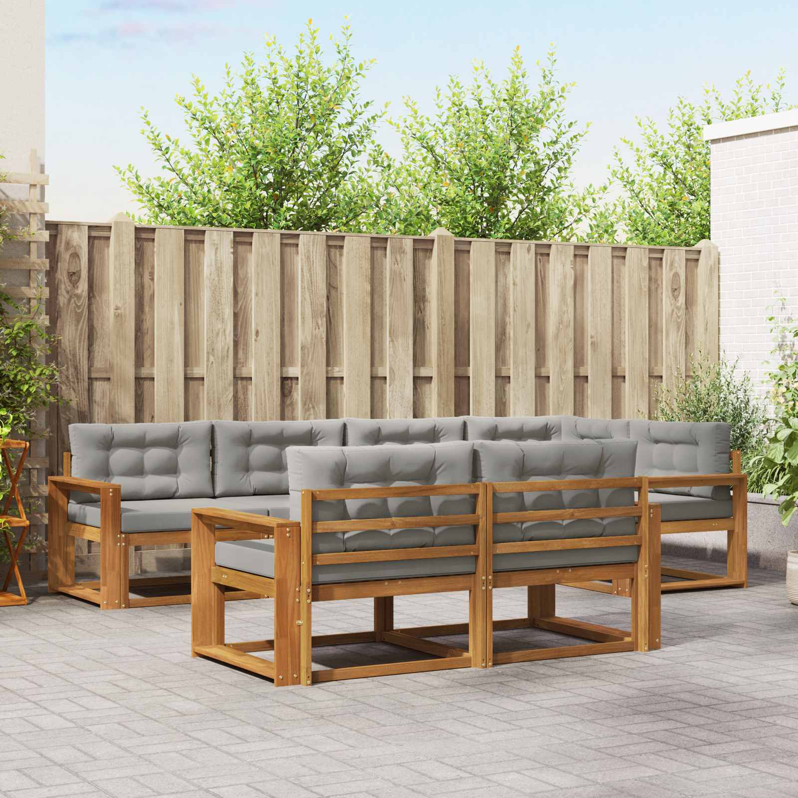 vidaXL Outdoor-Sofagarnitur mit Kissen 7 pcs Natürlich und Hellgrau